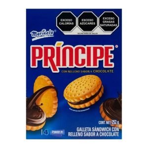 Galletas príncipe marinela con relleno sabor a chocolate 252 g. 4 paquetes 6 galletas c/u.