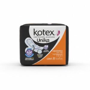Kotex Protección Avanzada Unika, Anatómica, Toallas con alas, Flujo abundante, 8 toallas