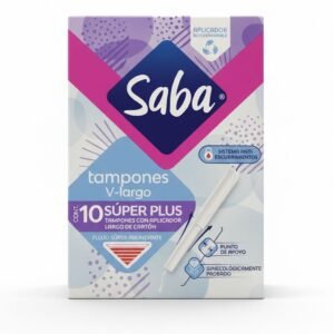 Saba Tampones V-Largo Súper Plus, Tampones con Aplicador Largo de Cartón, Flujo Súper Abundante, Cont. 10