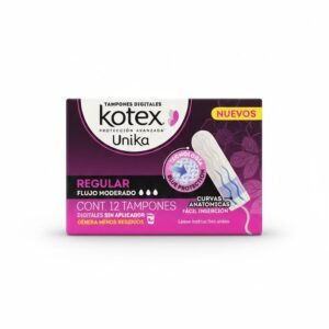 Kotex Unika Tampones Digitales Sin Aplicador, Regular, Flujo Moderado, Cont. 12 Tampones