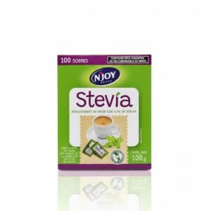 NJoy Brand Stevia - Edulcorante de mesa con 3.5% de Stevia, 100 sobres de 1 g c/u, Cont. Net. 100 g
